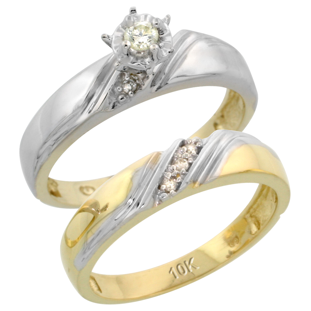 10k Yellow Gold Ladies� 2-Piece Diamond Engagement Wedding Ring Set, 3/16 inch wide
