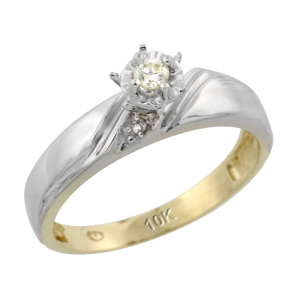 10k Yellow Gold Diamond Engagement Ring, 3/16 inch wide