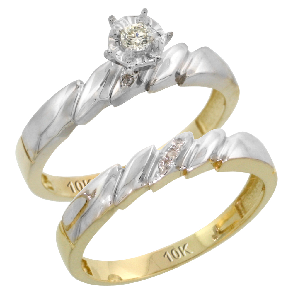 10k Yellow Gold Ladies� 2-Piece Diamond Engagement Wedding Ring Set, 5/32 inch wide