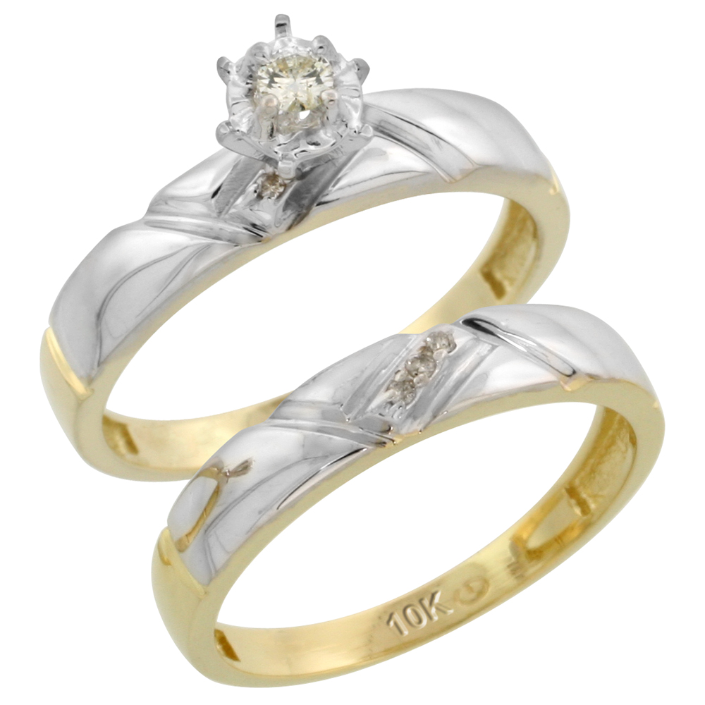 10k Yellow Gold Ladies� 2-Piece Diamond Engagement Wedding Ring Set, 5/32 inch wide