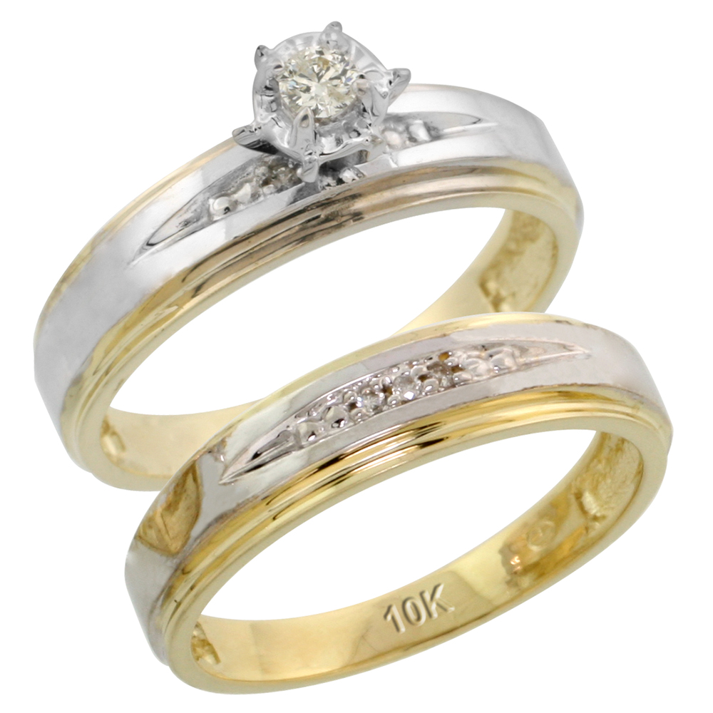 10k Yellow Gold Ladies� 2-Piece Diamond Engagement Wedding Ring Set, 3/16 inch wide