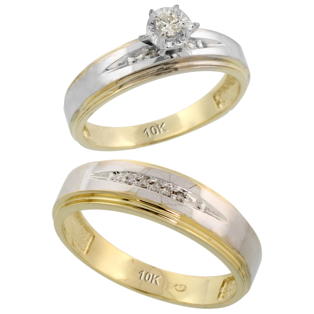 10k Yellow Gold 2-Piece Diamond wedding Engagement Ring Set for Him and Her, 5mm & 6mm wide