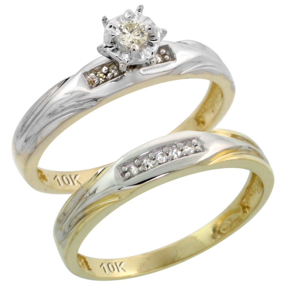10k Yellow Gold Ladies� 2-Piece Diamond Engagement Wedding Ring Set, 1/8 inch wide