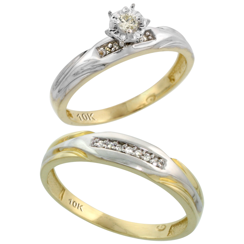 10k Yellow Gold 2-Piece Diamond wedding Engagement Ring Set for Him and Her, 3.5mm & 4.5mm wide