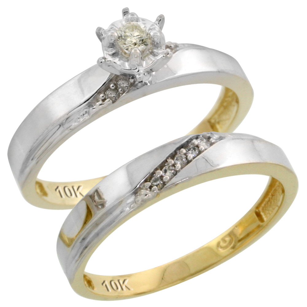 10k Yellow Gold Ladies� 2-Piece Diamond Engagement Wedding Ring Set, 1/8 inch wide