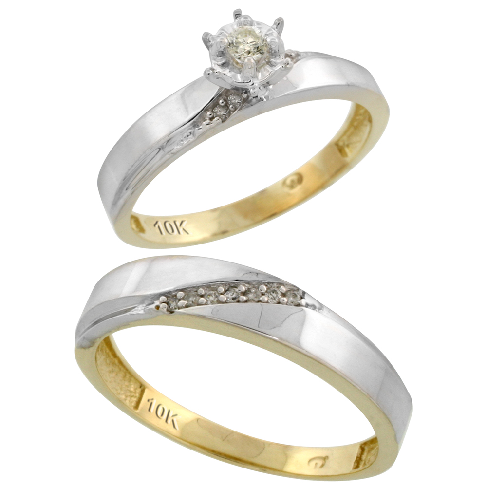10k Yellow Gold 2-Piece Diamond wedding Engagement Ring Set for Him and Her, 3.5mm & 4.5mm wide