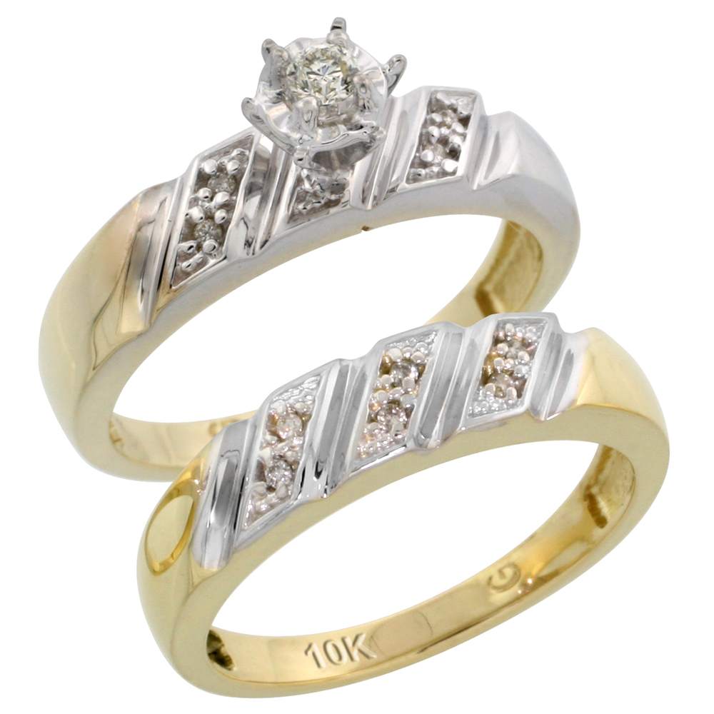 10k Yellow Gold Ladies� 2-Piece Diamond Engagement Wedding Ring Set, 3/16 inch wide