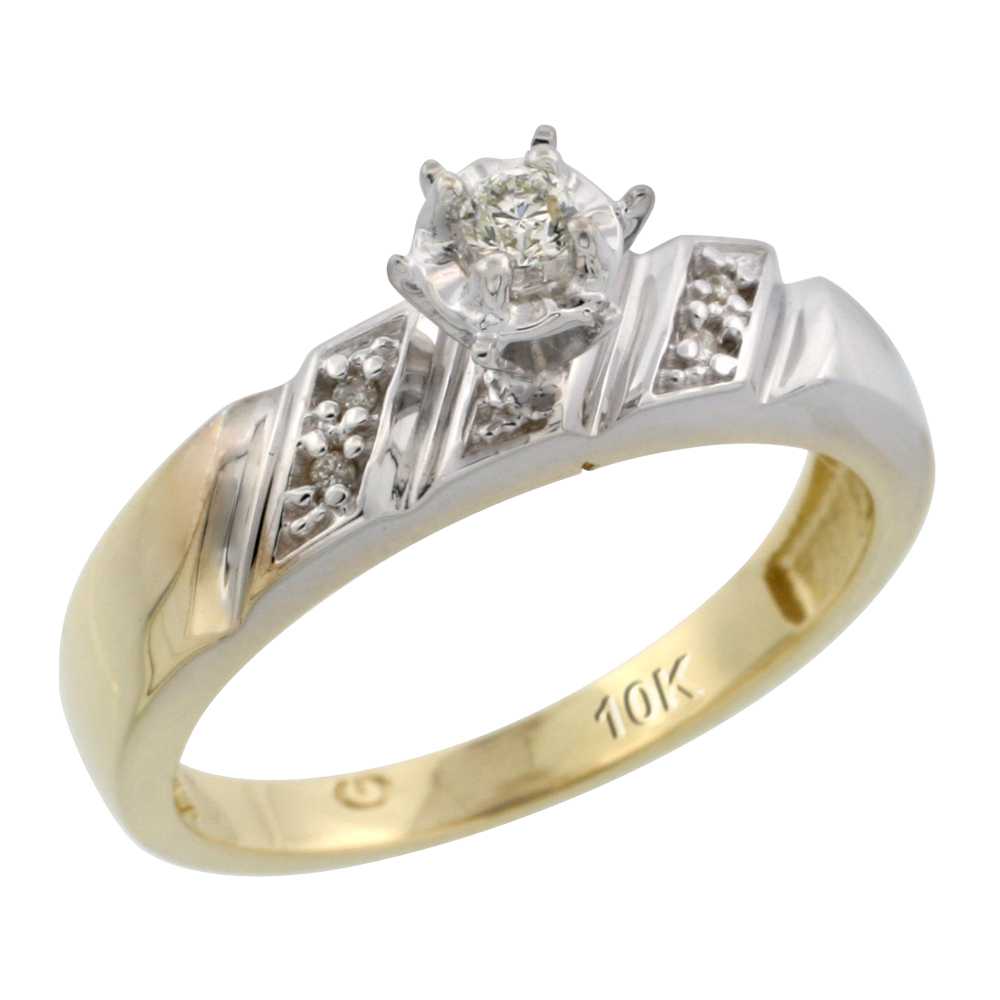 10k Yellow Gold Diamond Engagement Ring, 3/16 inch wide
