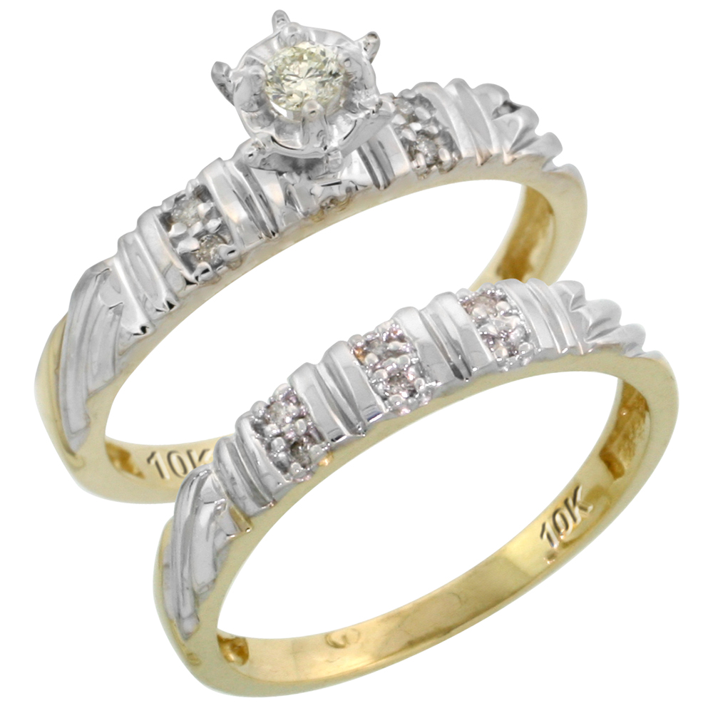 10k Yellow Gold Ladies� 2-Piece Diamond Engagement Wedding Ring Set, 1/8 inch wide
