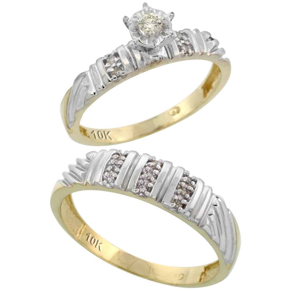 10k Yellow Gold 2-Piece Diamond wedding Engagement Ring Set for Him and Her, 3.5mm & 5mm wide