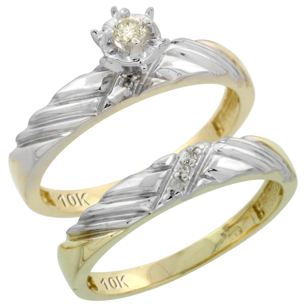 10k Yellow Gold Ladies� 2-Piece Diamond Engagement Wedding Ring Set, 1/8 inch wide
