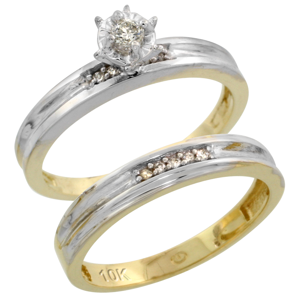 10k Yellow Gold Ladies� 2-Piece Diamond Engagement Wedding Ring Set, 1/8 inch wide