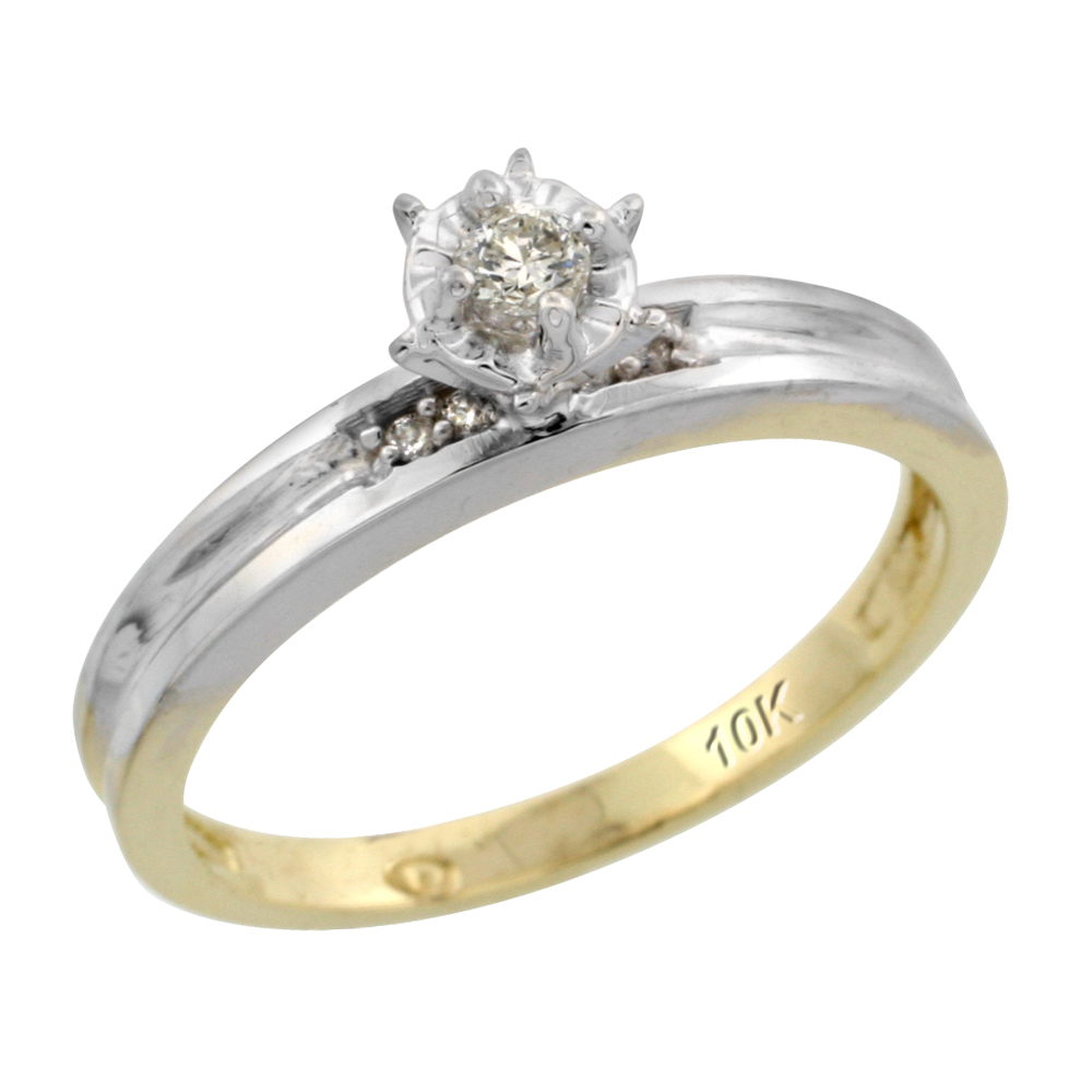 10k Yellow Gold Diamond Engagement Ring, 1/8inch wide