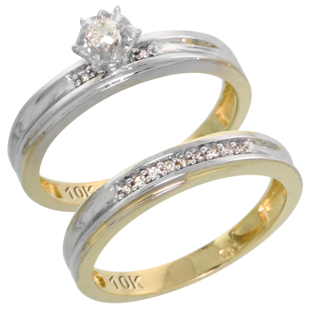 10k Yellow Gold Ladies� 2-Piece Diamond Engagement Wedding Ring Set, 1/8 inch wide