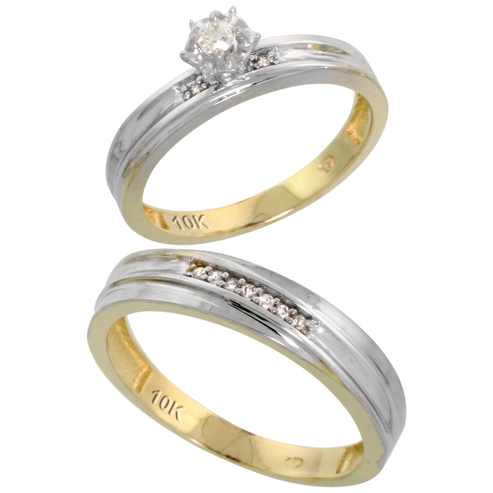 10k Yellow Gold 2-Piece Diamond wedding Engagement Ring Set for Him and Her, 3.5mm & 4mm wide