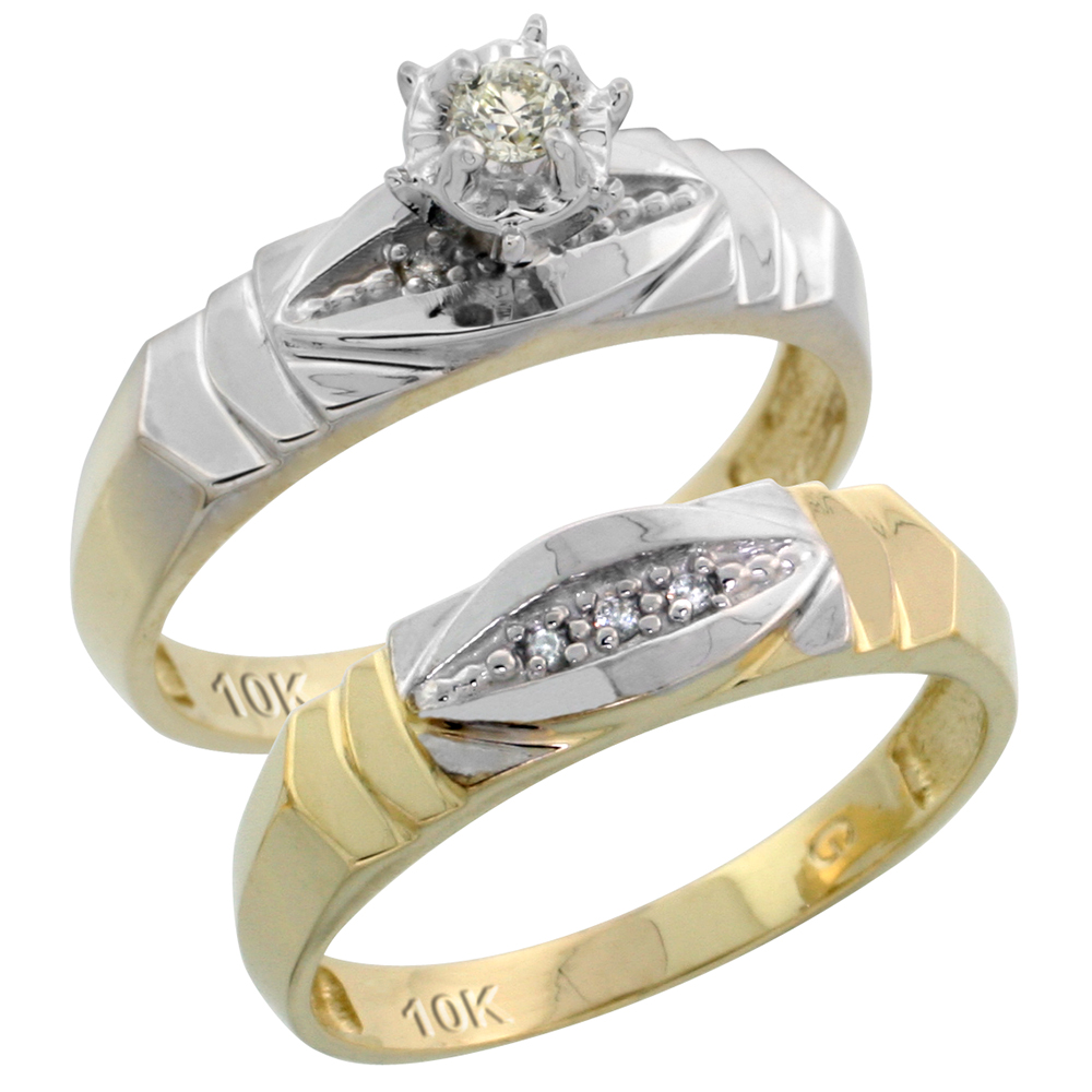10k Yellow Gold Ladies� 2-Piece Diamond Engagement Wedding Ring Set, 3/16 inch wide