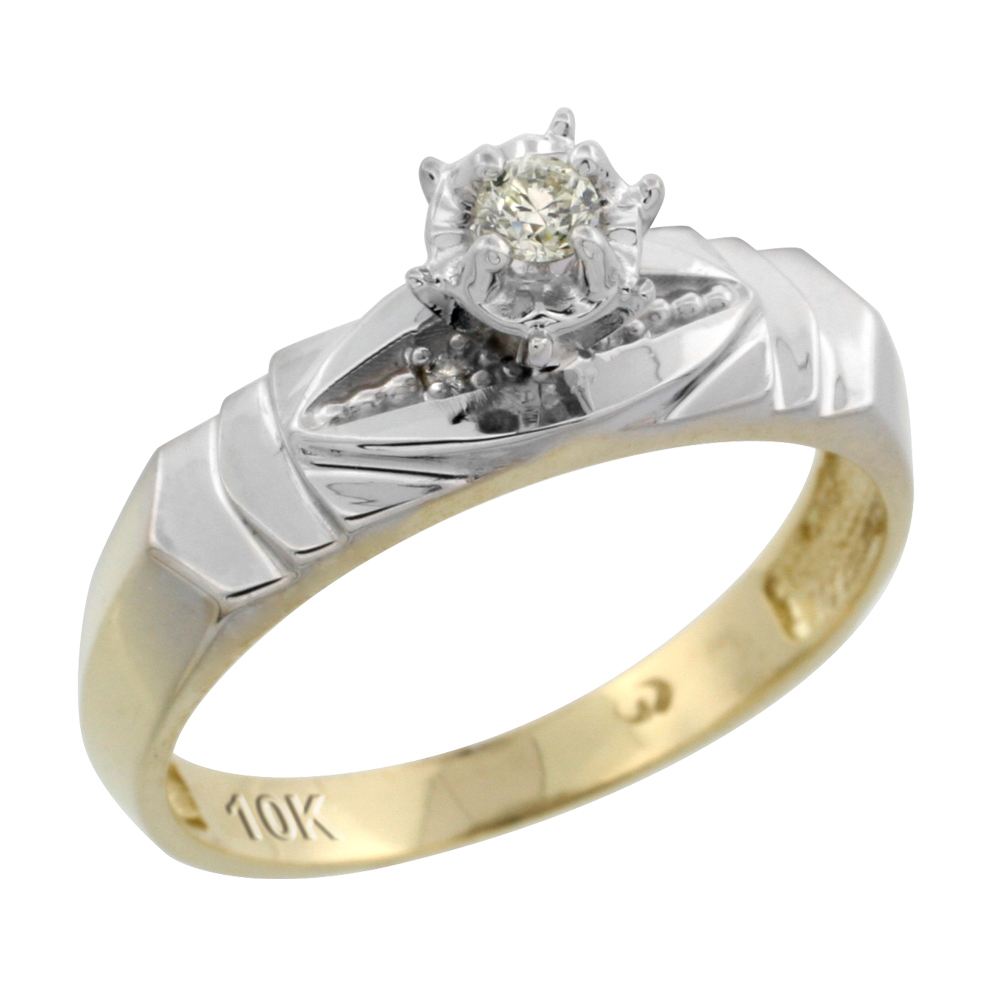 10k Yellow Gold Diamond Engagement Ring, 3/16 inch wide
