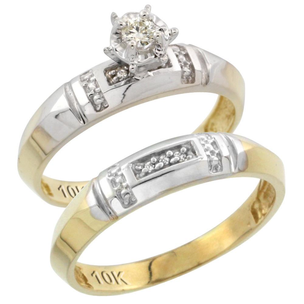 10k Yellow Gold Ladies� 2-Piece Diamond Engagement Wedding Ring Set, 5/32 inch wide