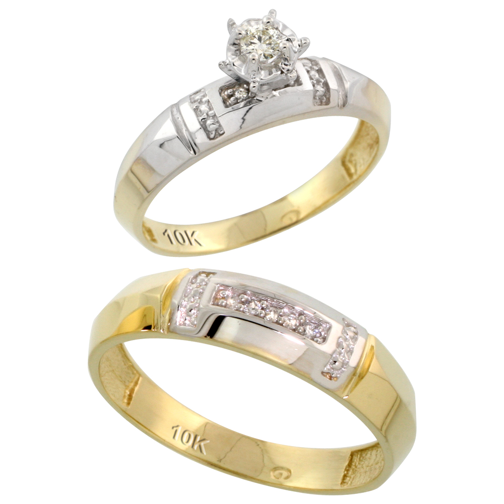 10k Yellow Gold 2-Piece Diamond wedding Engagement Ring Set for Him and Her, 4mm & 5.5mm wide
