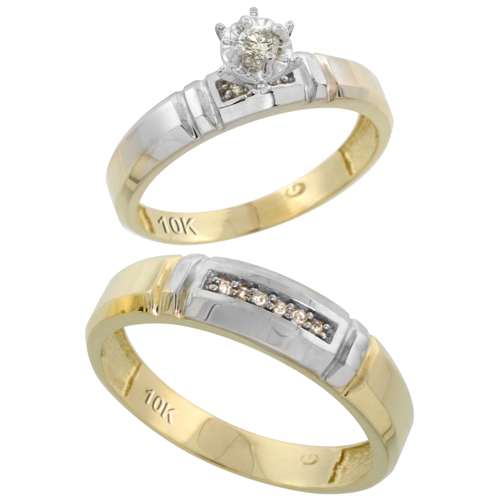 10k Yellow Gold 2-Piece Diamond wedding Engagement Ring Set for Him and Her, 4mm & 5.5mm wide