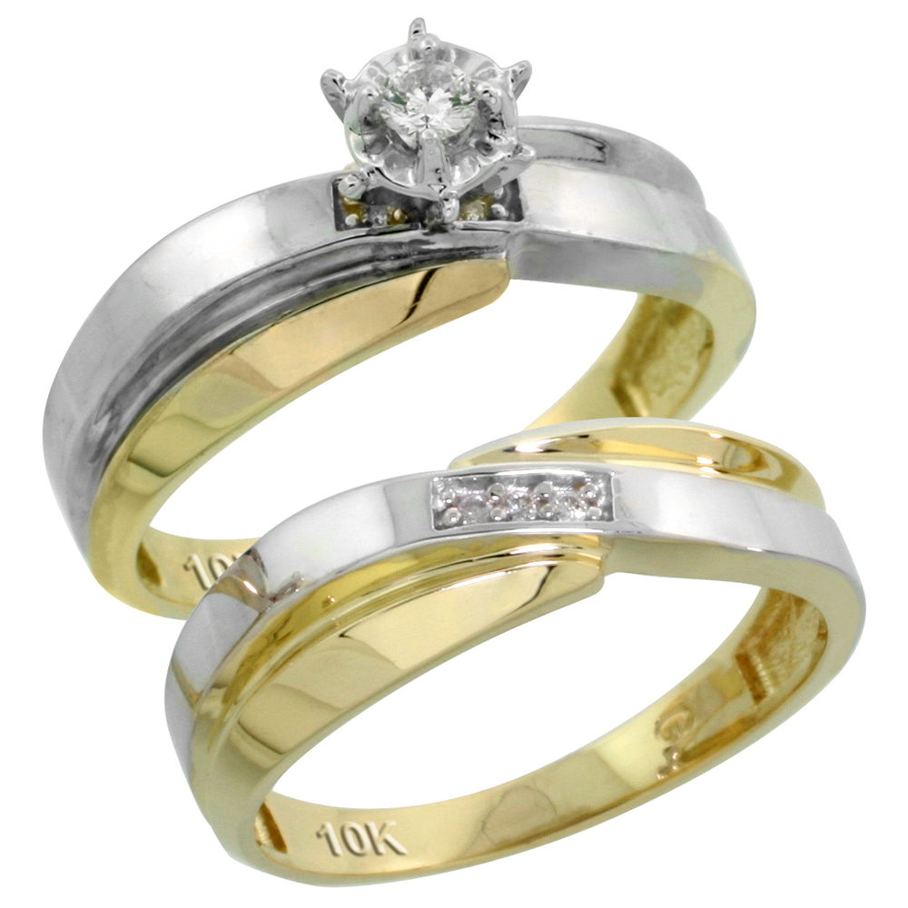 10k Yellow Gold Ladies� 2-Piece Diamond Engagement Wedding Ring Set, 1/4 inch wide