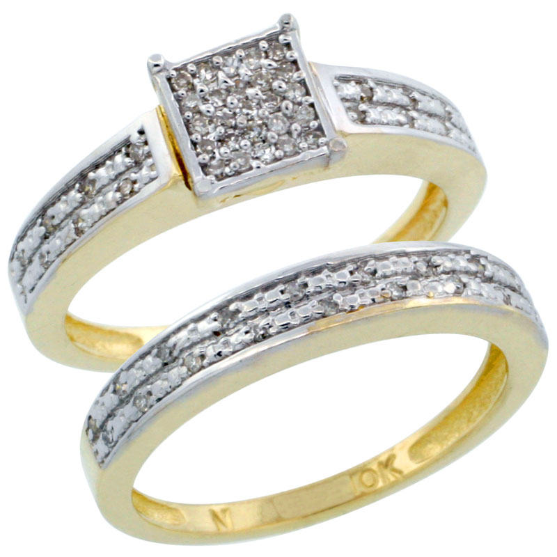 10k Gold 2-Piece Diamond Engagement Ring Band Set w/ 0.21 Carat Brilliant Cut Diamonds, 1/8 in. (3.5mm) wide