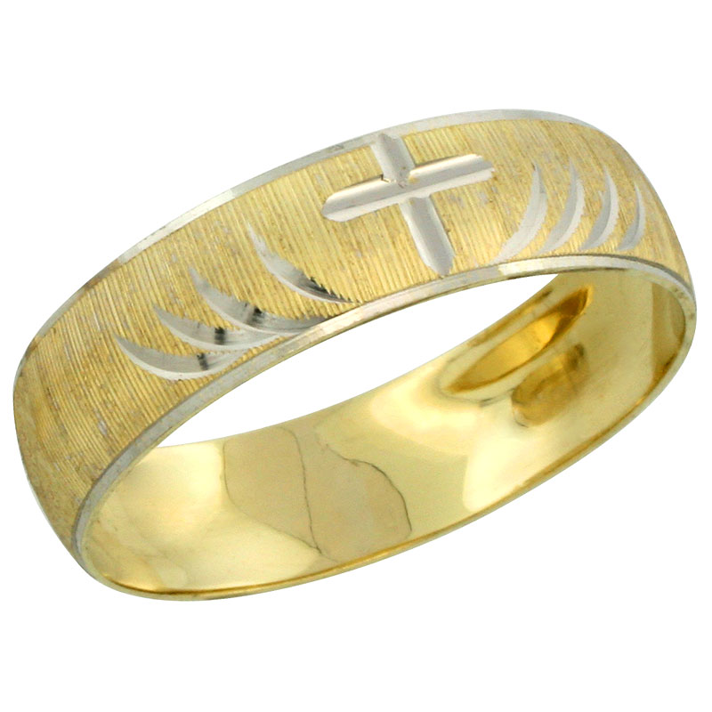 10k Gold Men's Wedding Band Ring Diamond-cut Pattern Rhodium Accent, 7/32 in. (5.5mm) wide, Sizes 8 - 14
