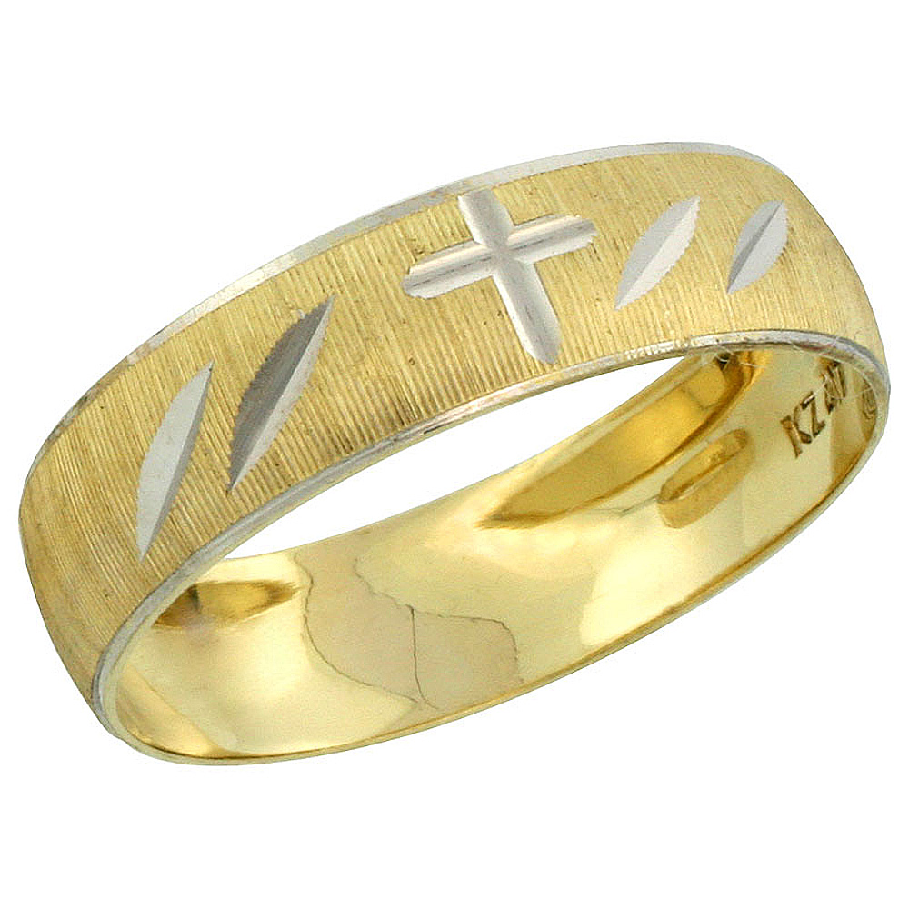 10k Gold Men's Wedding Band Ring Diamond-cut Pattern Rhodium Accent, 7/32 in. (5.5mm) wide, Sizes 8 - 14