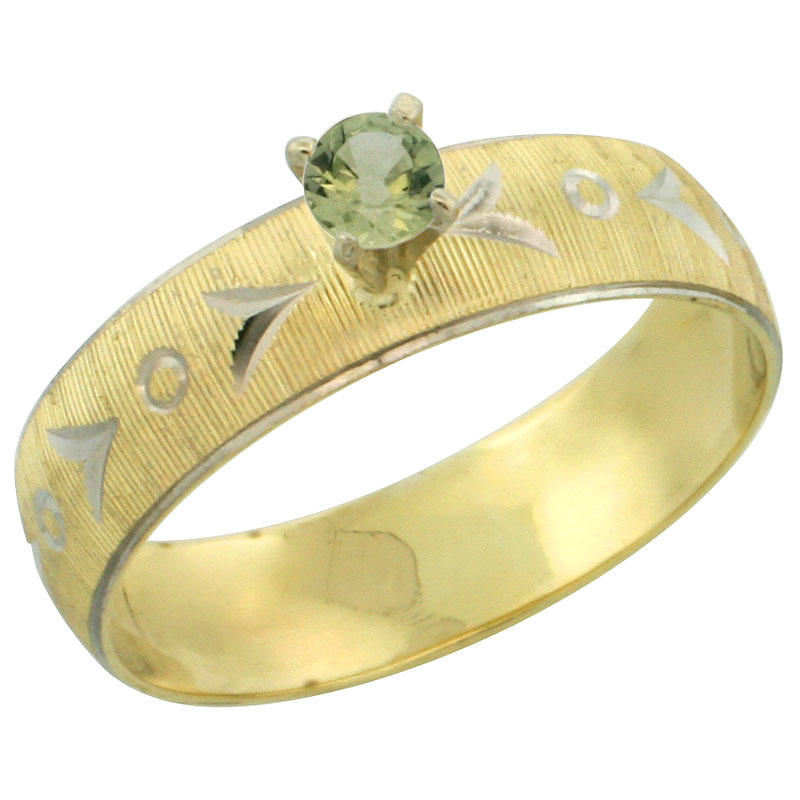 10k Gold Ladies' Solitaire 0.25 Carat Green Sapphire Engagement Ring Diamond-cut Pattern Rhodium Accent, 3/16 in. (4.5mm) wide, Sizes 5 - 10