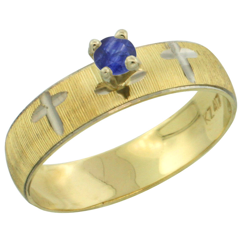 10k Gold Ladies' Solitaire 0.25 Carat Deep Blue Sapphire Engagement Ring Diamond-cut Pattern Rhodium Accent, 3/16 in. (4.5mm) wide, Sizes 5 - 10