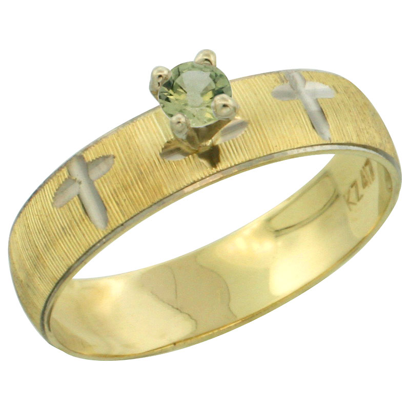 10k Gold Ladies' Solitaire 0.25 Carat Green Sapphire Engagement Ring Diamond-cut Pattern Rhodium Accent, 3/16 in. (4.5mm) wide, Sizes 5 - 10