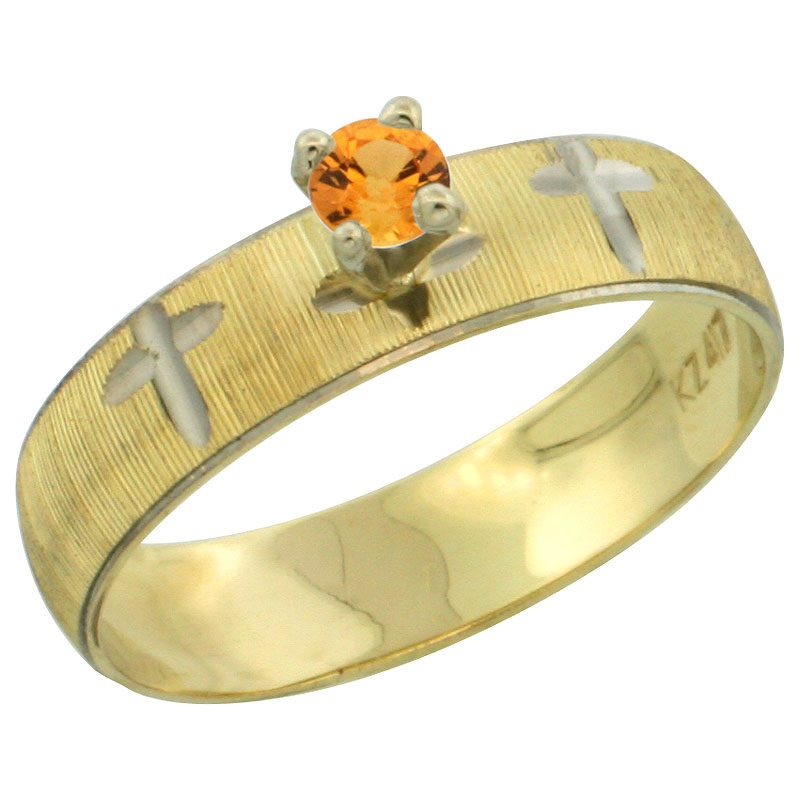 10k Gold Ladies' Solitaire 0.25 Carat Orange Sapphire Engagement Ring Diamond-cut Pattern Rhodium Accent, 3/16 in. (4.5mm) wide, Sizes 5 - 10