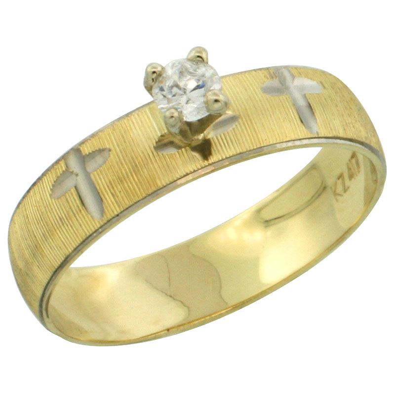 10k Gold Ladies' Solitaire 0.25 Carat White Sapphire Engagement Ring Diamond-cut Pattern Rhodium Accent, 3/16 in. (4.5mm) wide, Sizes 5 - 10