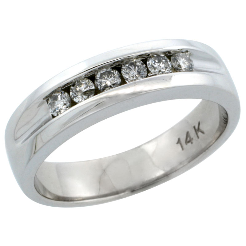 14k White Gold 6-Stone Men's Diamond Ring Band w/ 0.36 Carat Brilliant Cut Diamonds, 7/32 in. (5.5mm) wide