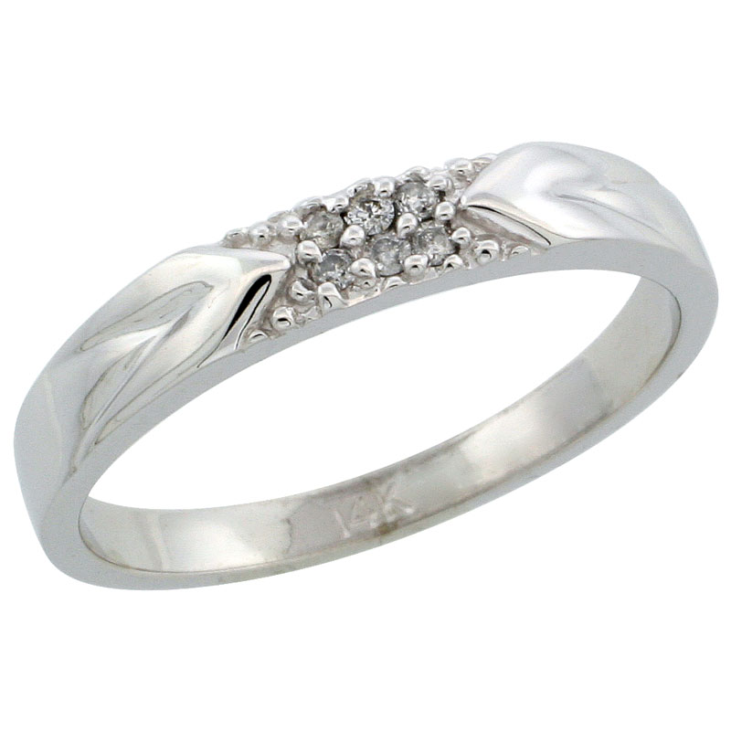 14k White Gold Men's Diamond Ring Band w/ 0.06 Carat Brilliant Cut Diamonds, 1/8 in. (3.5mm) wide