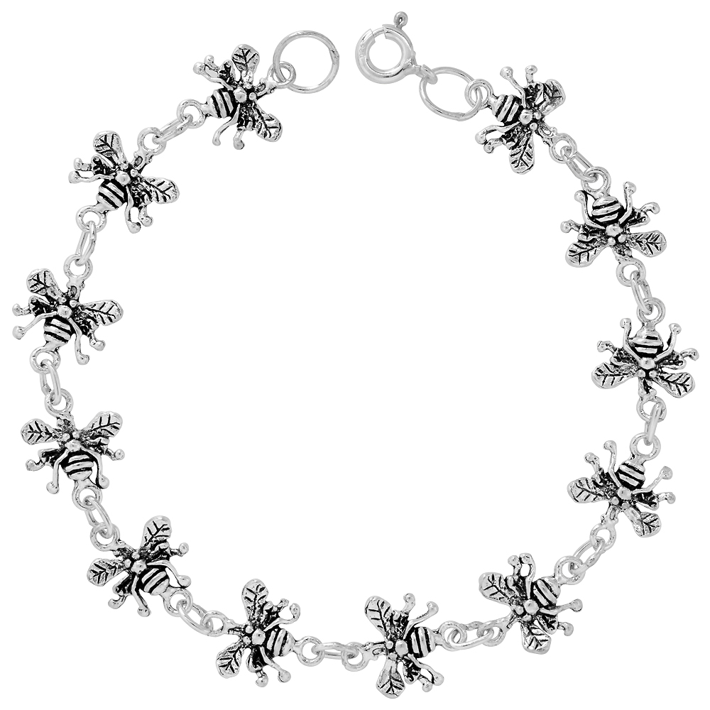 Dainty Sterling Silver Butterfly Bracelet for Women 3/8 wide 7.5 inch long