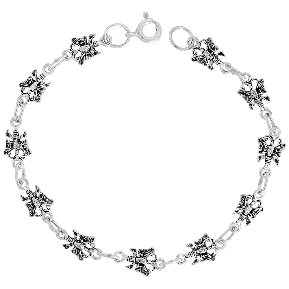 Dainty Sterling Silver Butterfly Bracelet for Women 1/4 wide 7.5 inch long