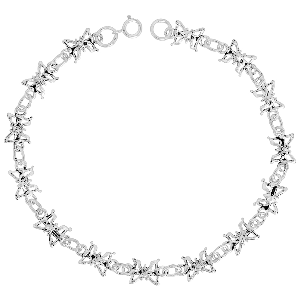 Dainty Sterling Silver Butterfly Bracelet for Women 1/4 wide 7.5 inch long