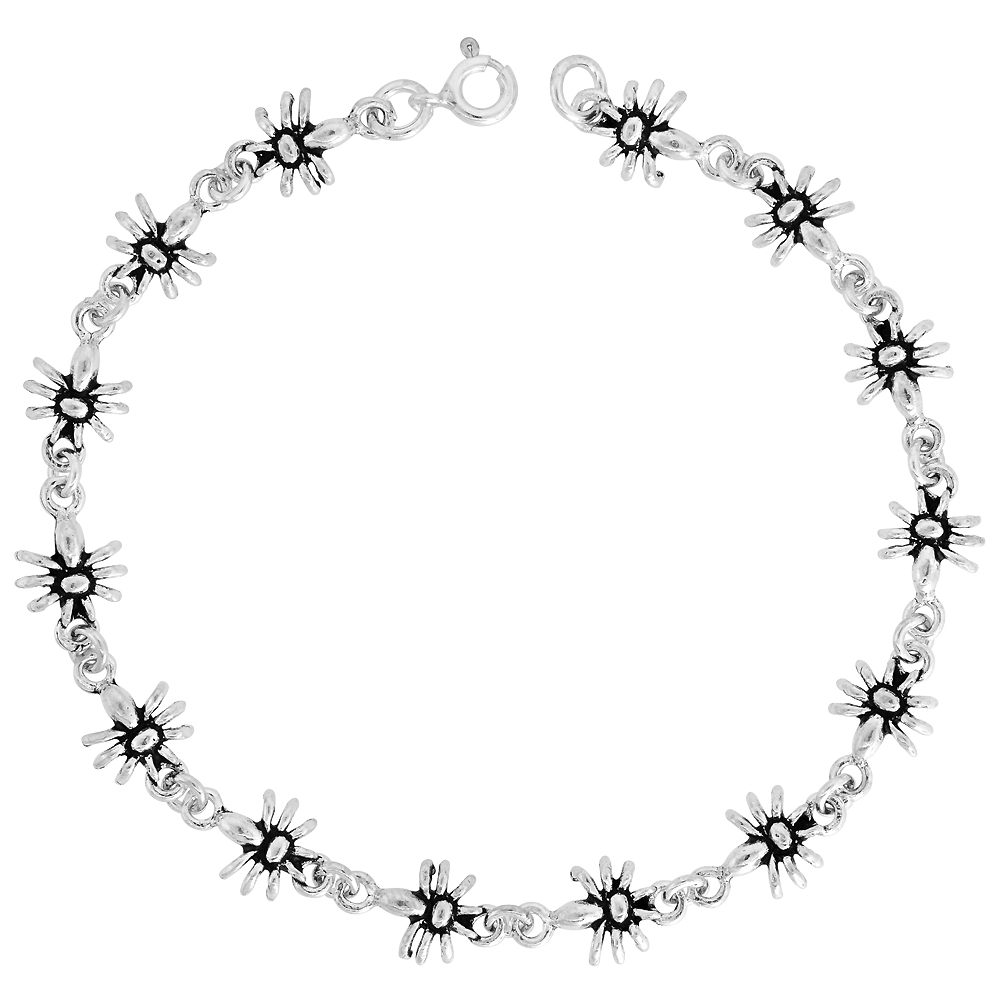 Dainty Sterling Silver Spider Bracelet for Women 3/16 wide 7.5 inch long