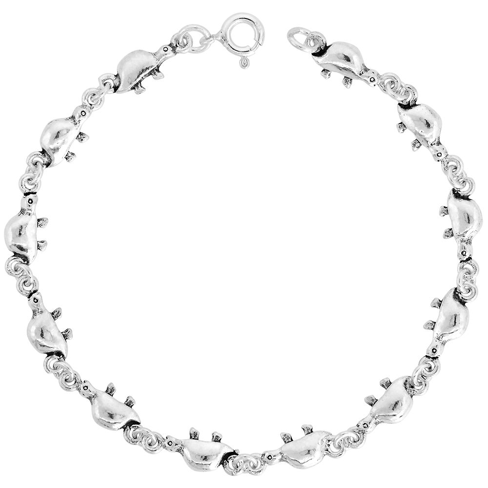 Dainty Sterling Silver Turtle Bracelet for Women 1/4 wide 7.5 inch long