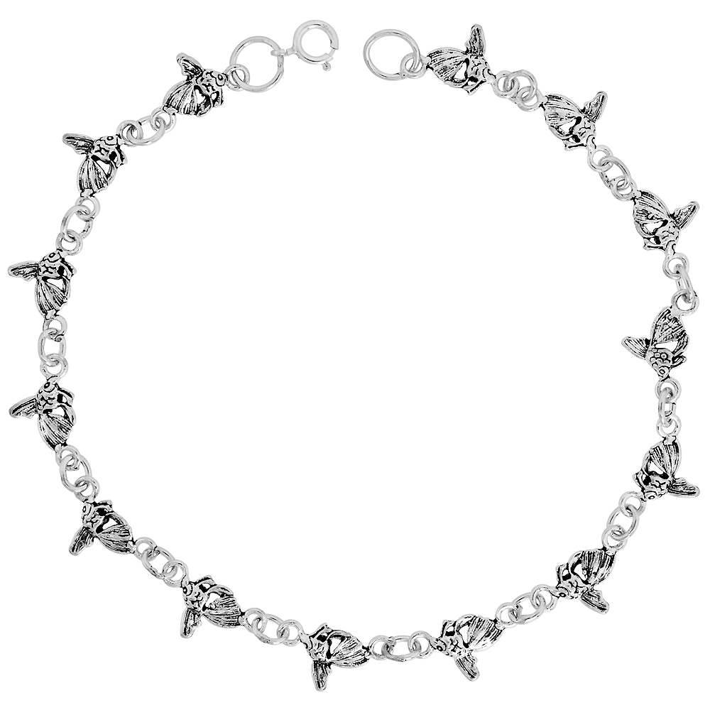 Dainty Sterling Silver Fish Bracelet for Women 5/16 wide 7.5 inch long