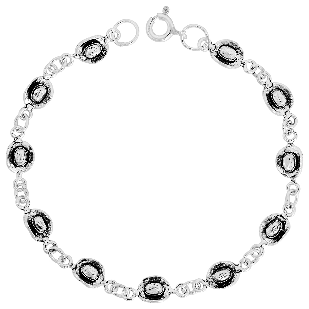 Dainty Sterling Silver Cowboy Hat Bracelet for Women 1/4 wide 7.5 inch long