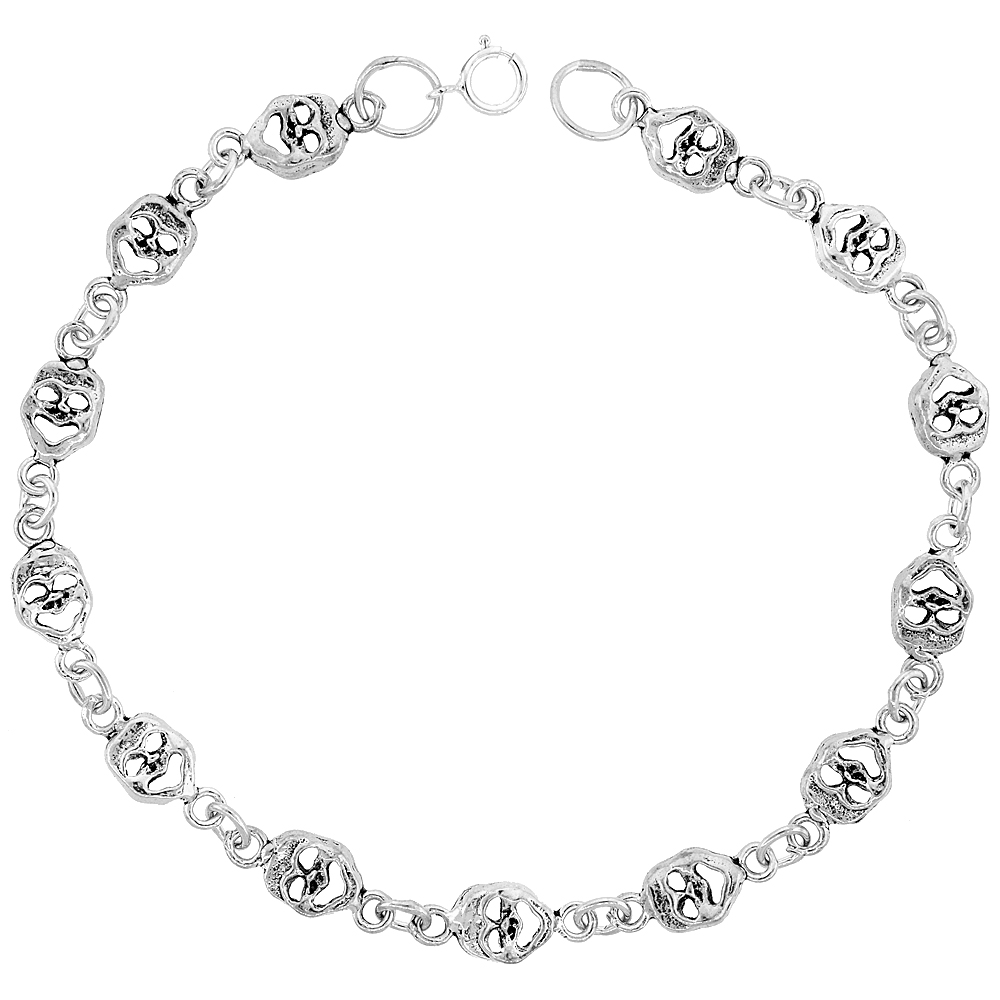Dainty Sterling Silver Happy Mask Bracelet for Women 1/4 wide 7.5 inch long