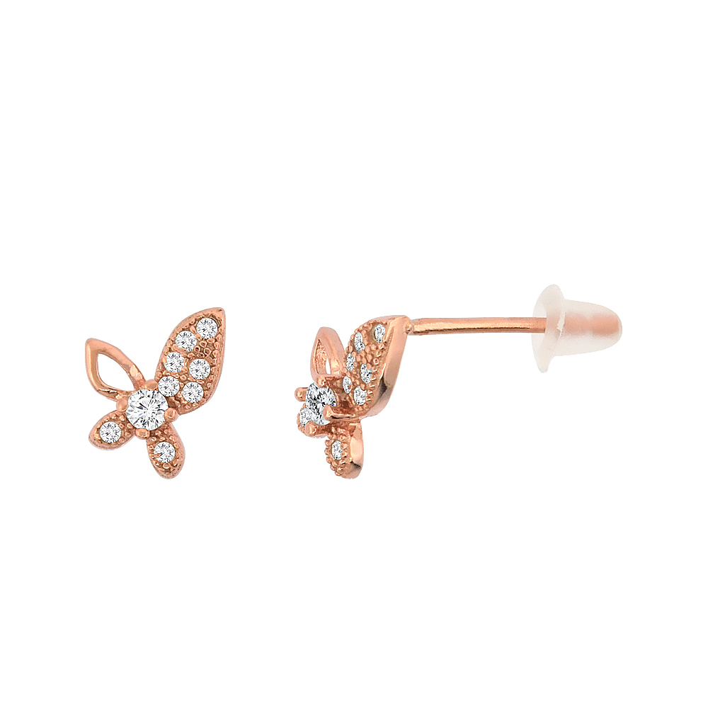Sterling Silver Cubic Zirconia Micro Pave Butterfly Stud Earrings, 5/16 inch long