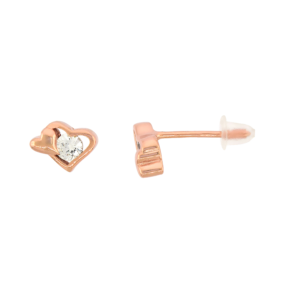 Sterling Silver Cubic Zirconia Micro Pave Cut-out Heart Stud Earrings, 5/16 inch wide