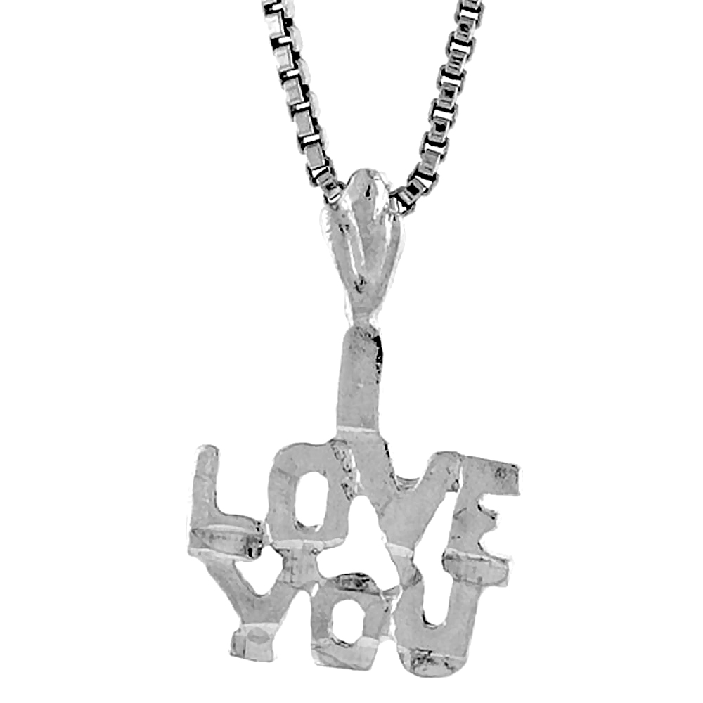 Sterling Silver Small I Love You Word Pendant 1/2 inch Tall