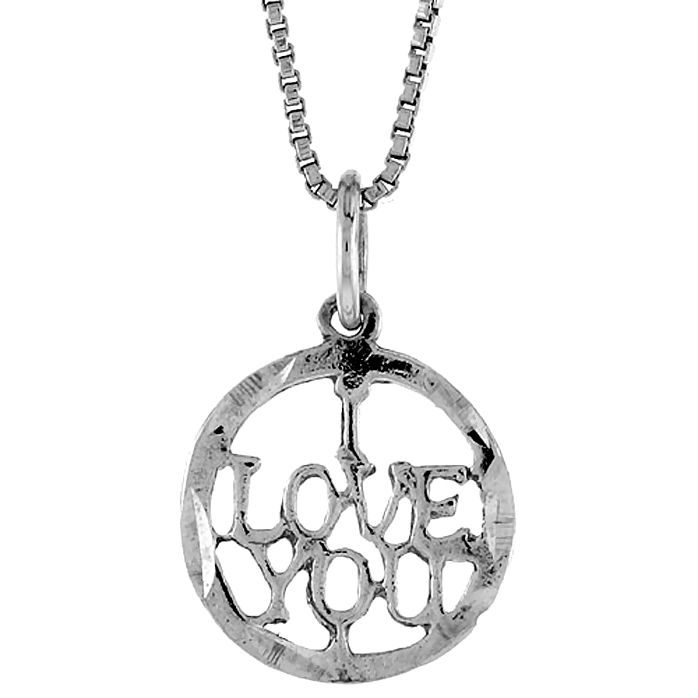 Sterling Silver I Love You Word Pendant 1/2 inch Tall