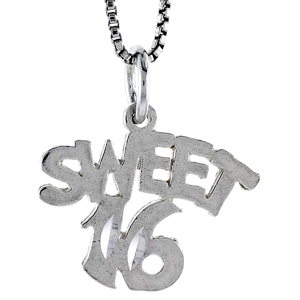 Sterling Silver Sweet 16 Word Pendant 1/2 inch Tall