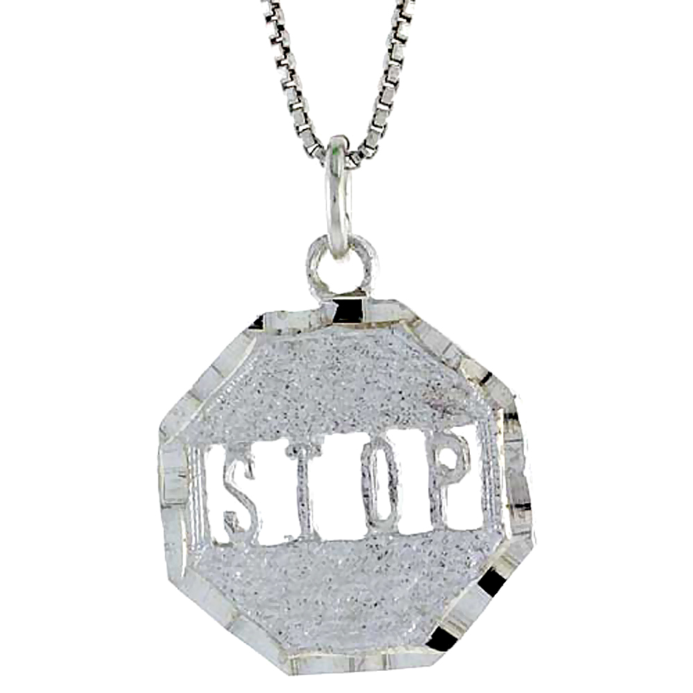 Sterling Silver Stop Sign Pendant 7/8 inch Tall