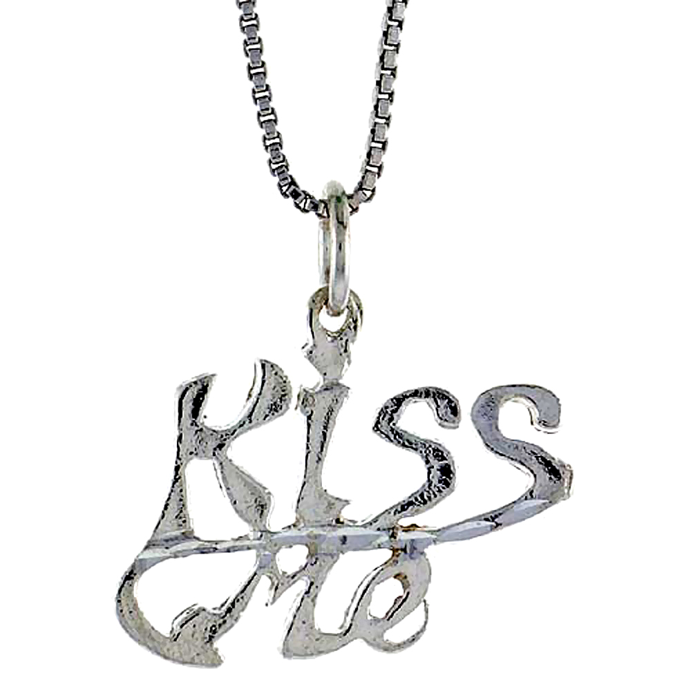 Sterling Silver Kiss Me Word Pendant 3/4 inch Tall